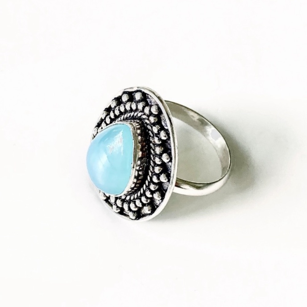 Blue Chalcedony Silver Ring Size 9.5 New